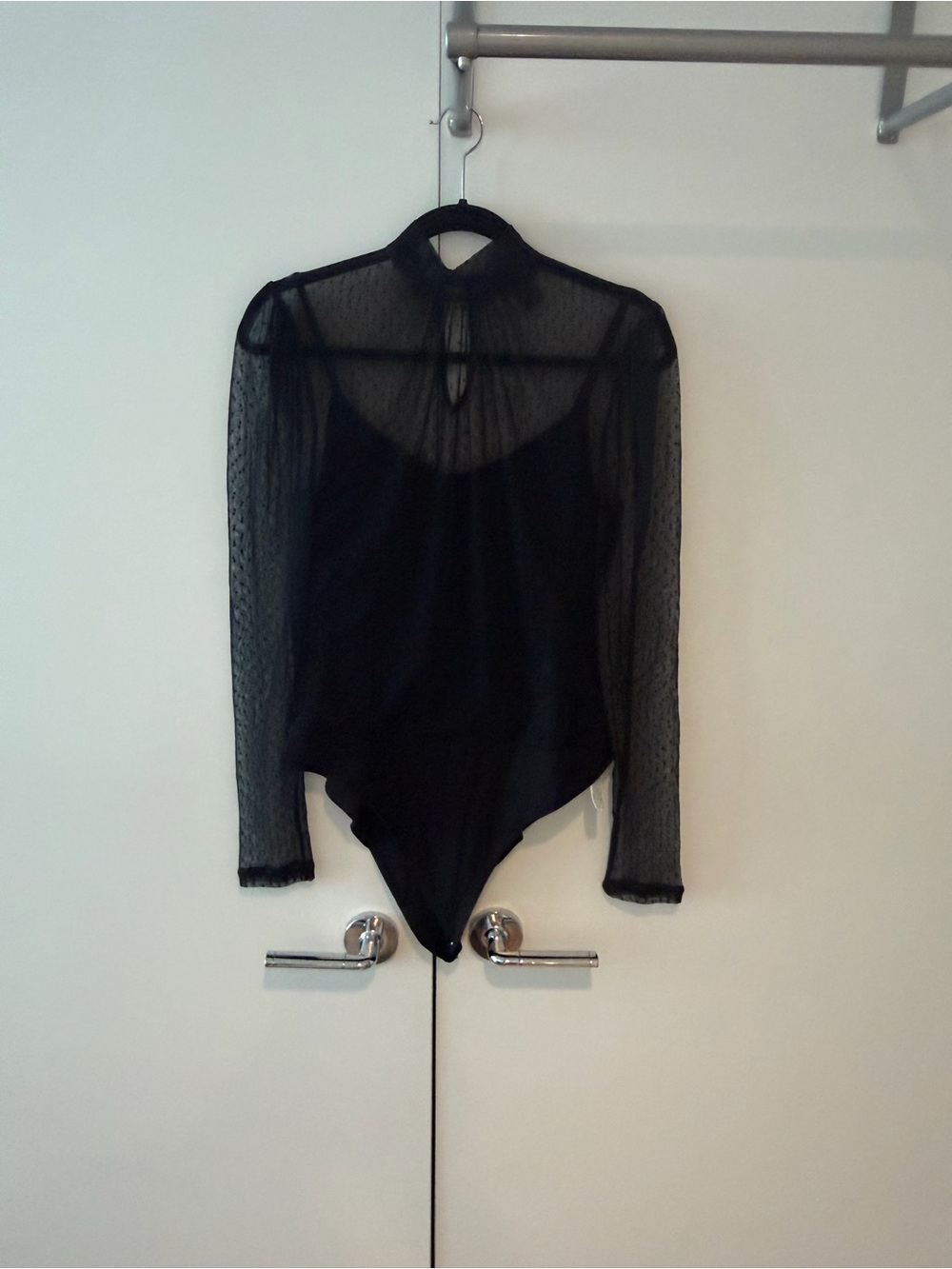 Forever 21 Black Sheer dot Long-Sleeve Bodysuit